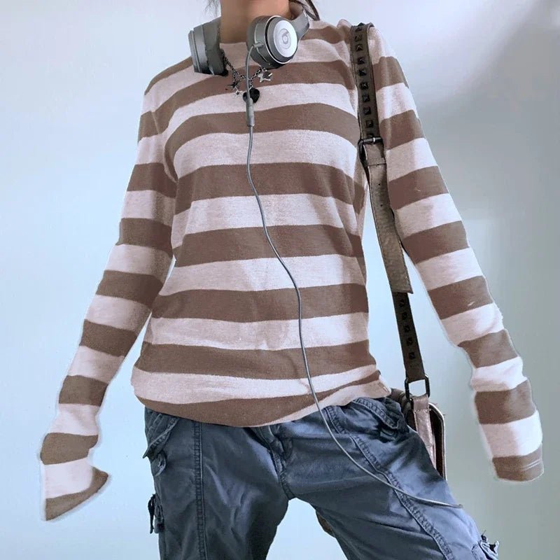 Y2K Baggy Striped Long Sleeve Shirt – Oversized Streetwear - SAGGIN DREAMS