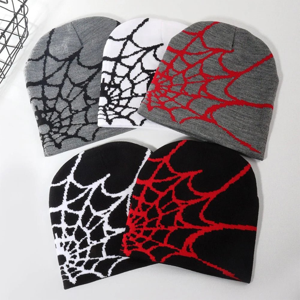 Y2K Knitted Spider Web Beanie – Grunge Streetwear Hat - SAGGIN DREAMS