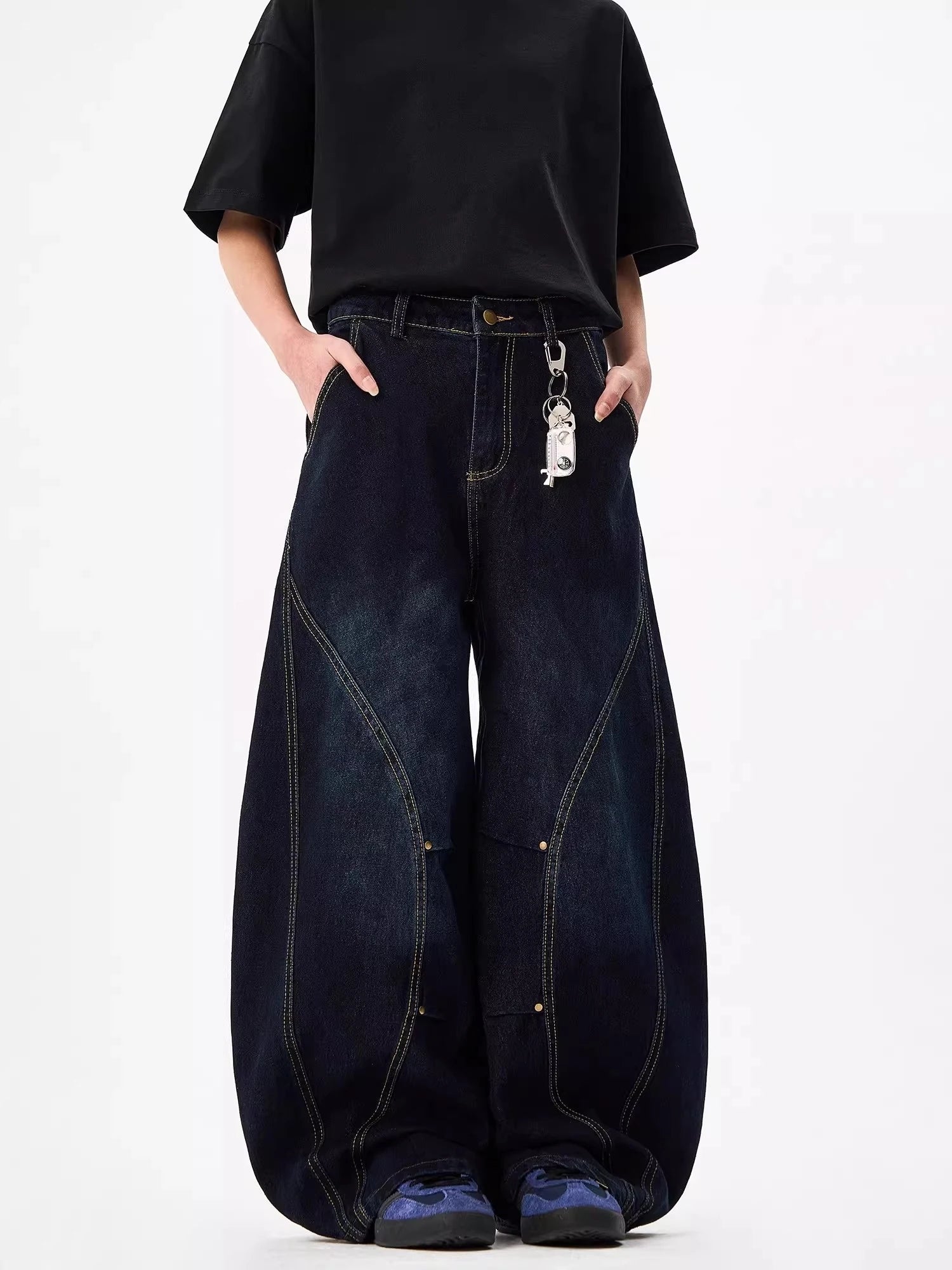 American Deep Blue Barrel Jeans – Vintage Streetwear Denim - SAGGIN DREAMS