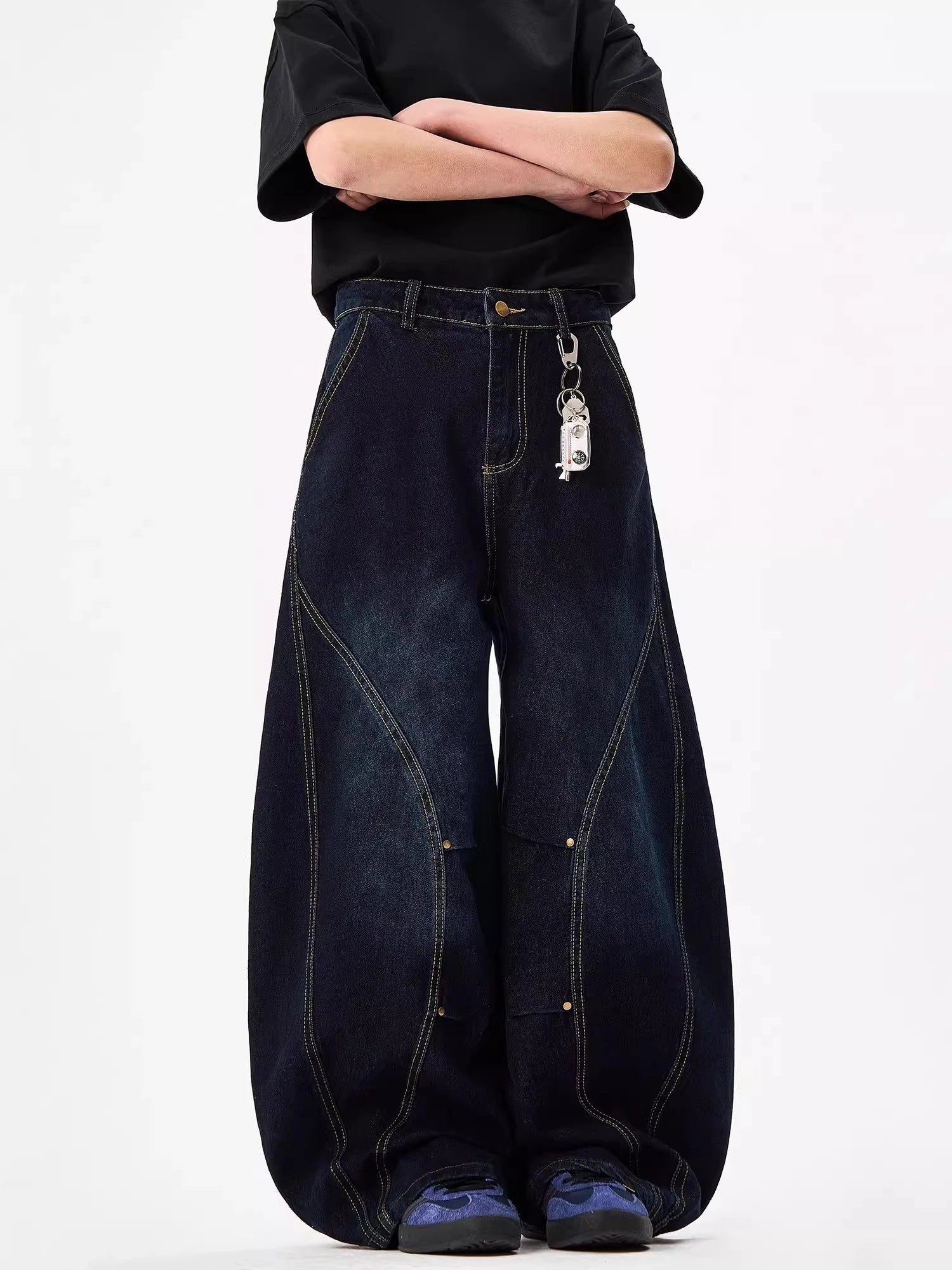 American Deep Blue Barrel Jeans – Vintage Streetwear Denim - SAGGIN DREAMS