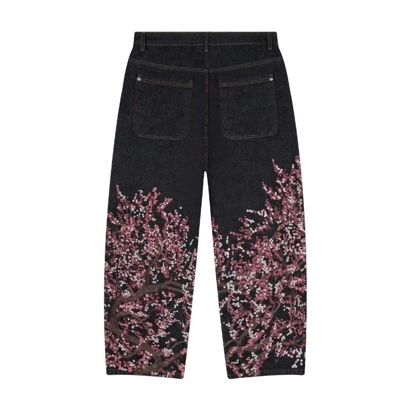 Cherry Blossom Denim Baggy Jeans – Floral Streetwear - SAGGIN DREAMS