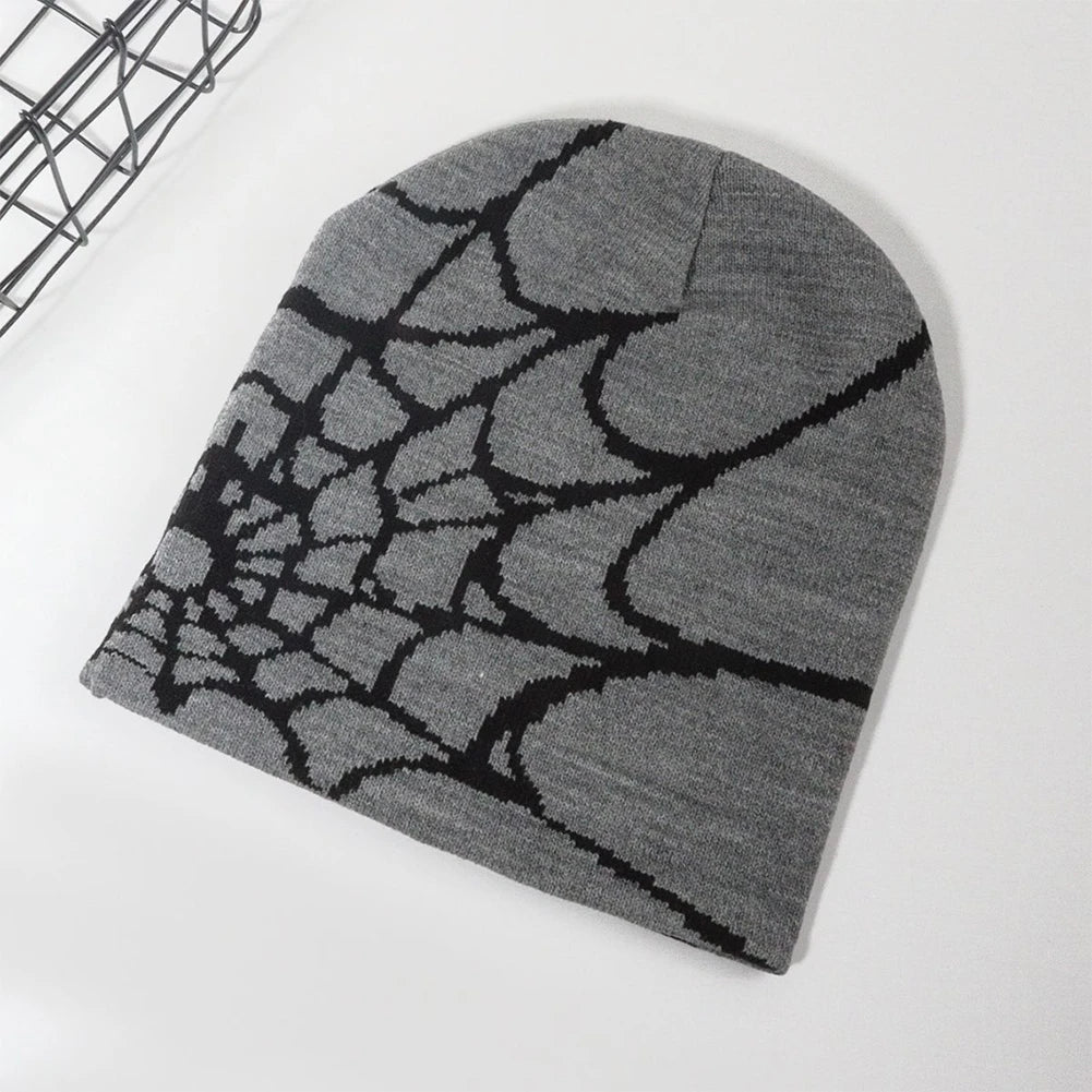 Y2K Knitted Spider Web Beanie – Grunge Streetwear Hat - SAGGIN DREAMS