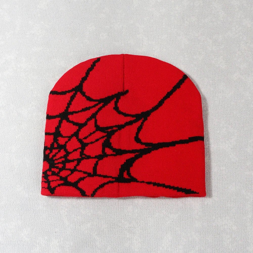 Y2K Knitted Spider Web Beanie – Grunge Streetwear Hat - SAGGIN DREAMS