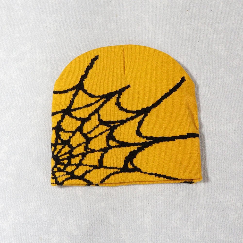 Y2K Knitted Spider Web Beanie – Grunge Streetwear Hat - SAGGIN DREAMS