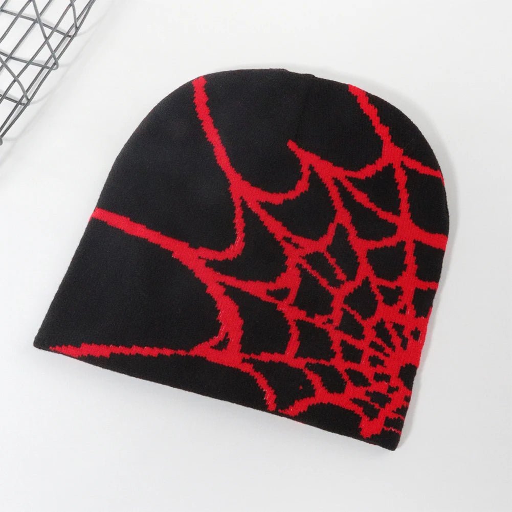 Y2K Knitted Spider Web Beanie – Grunge Streetwear Hat - SAGGIN DREAMS