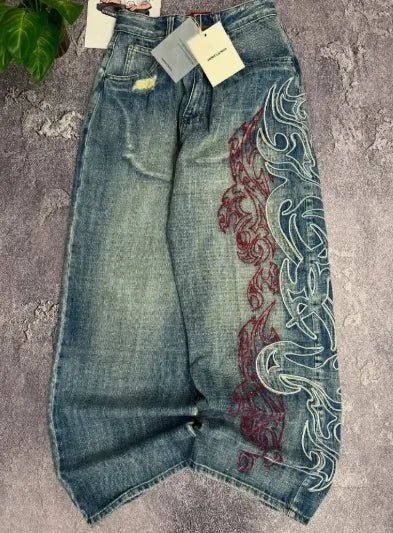 Harajuku Baggy Jeans – Y2K Streetwear Wide Leg Denim - SAGGIN DREAMS