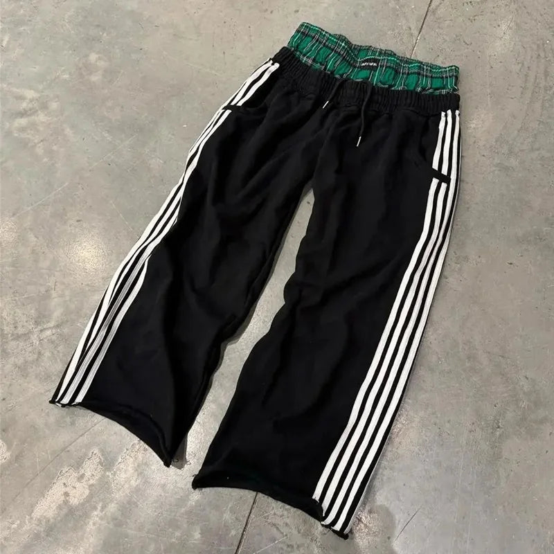 Y2K Retro Pants Harajuku Double Embroidered Waist Sweatpants - SAGGIN DREAMS