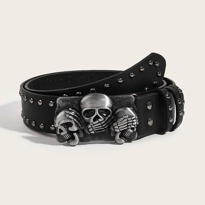 Skull Buckle Belt – Y2K Grunge Streetwear Accessory - SAGGIN DREAMS