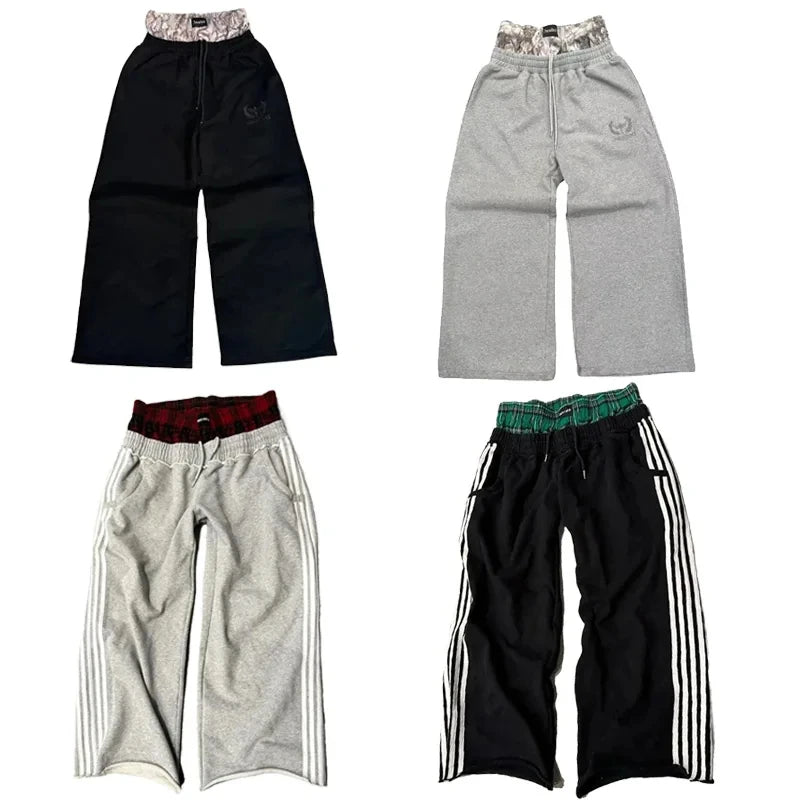 Y2K Retro Pants Harajuku Double Embroidered Waist Sweatpants - SAGGIN DREAMS