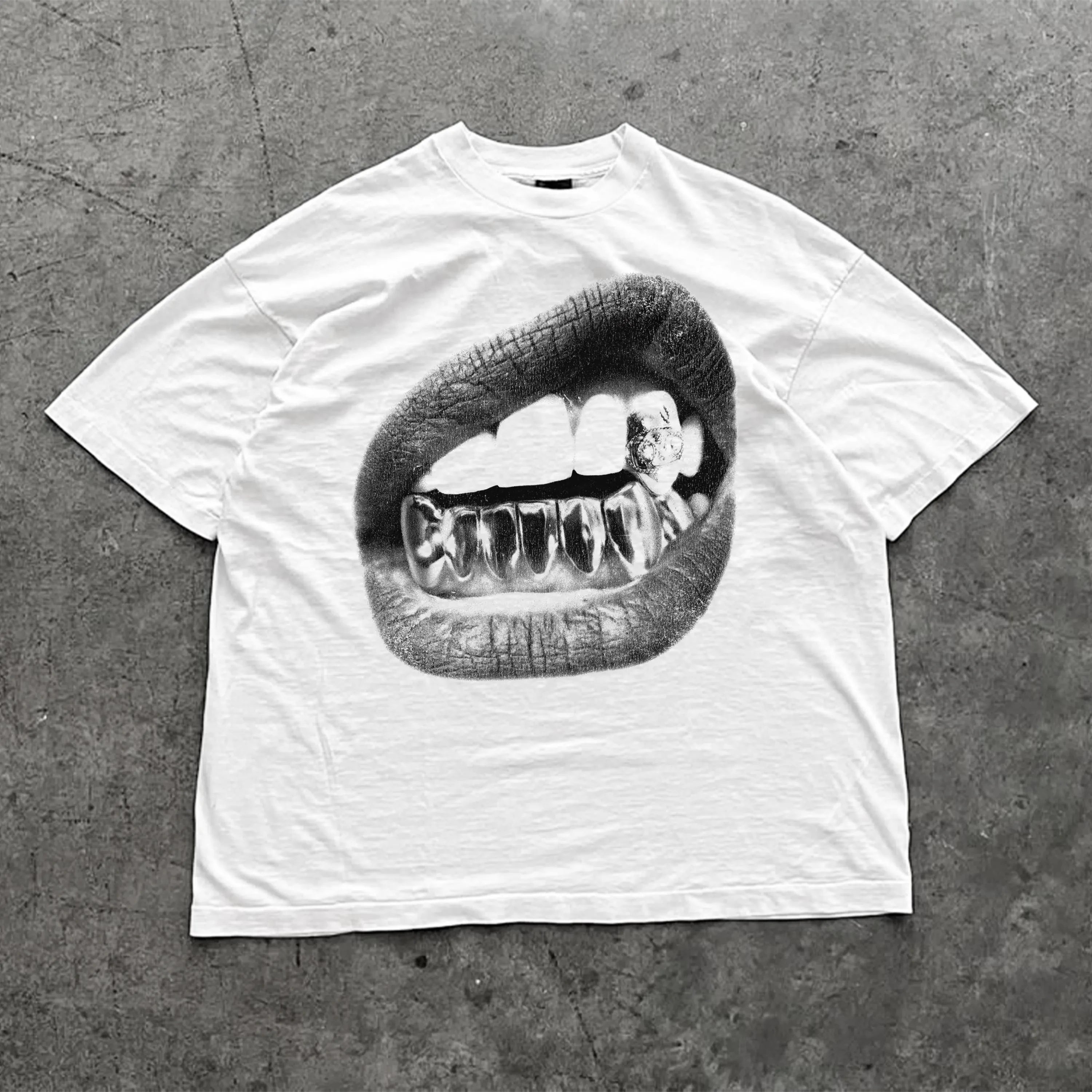 Big Lips Grillz Graphic Tee – Y2K Streetwear - SAGGIN DREAMS