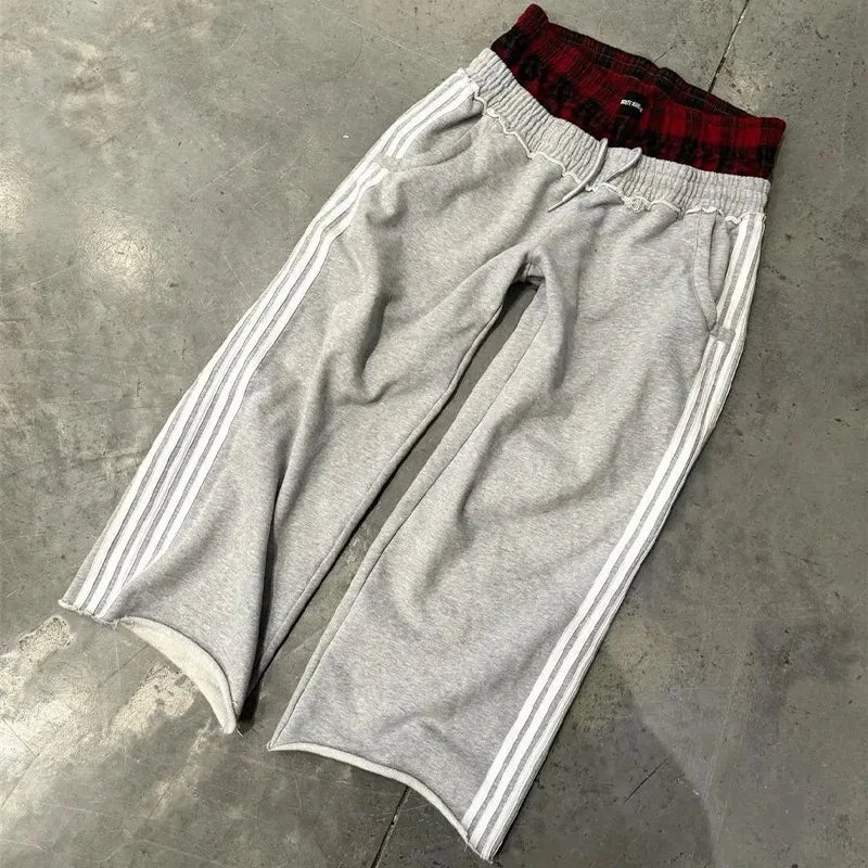 Y2K Retro Pants Harajuku Double Embroidered Waist Sweatpants - SAGGIN DREAMS