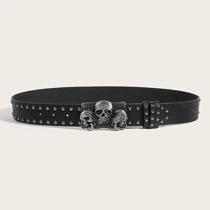 Skull Buckle Belt – Y2K Grunge Streetwear Accessory - SAGGIN DREAMS