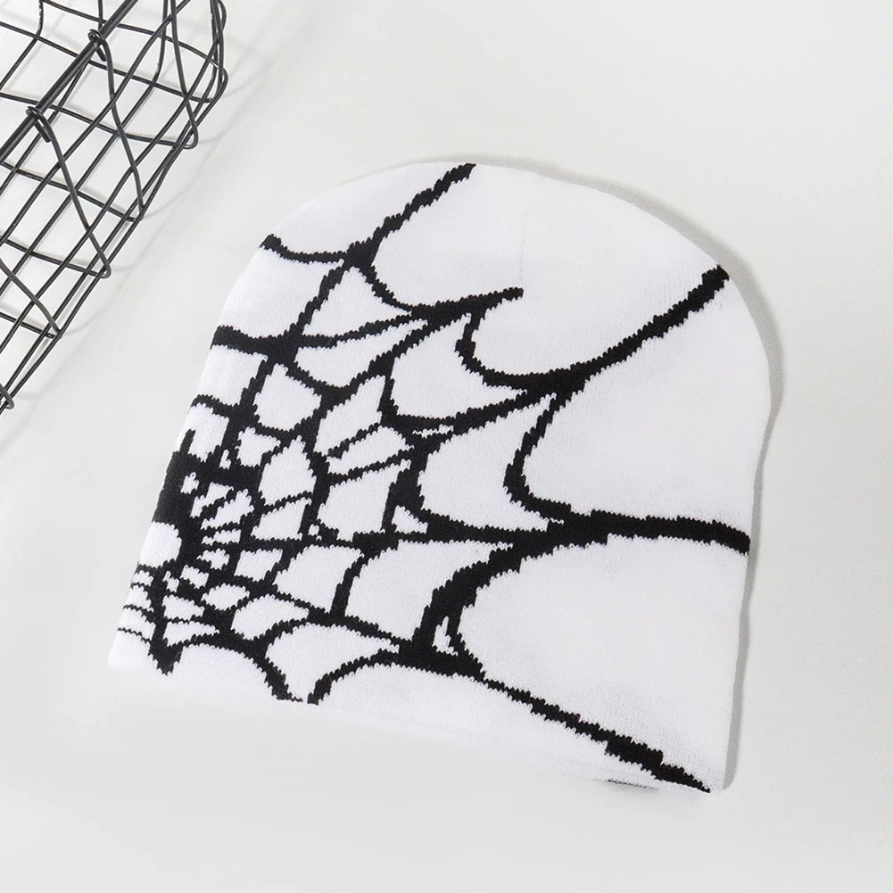 Y2K Knitted Spider Web Beanie – Grunge Streetwear Hat - SAGGIN DREAMS
