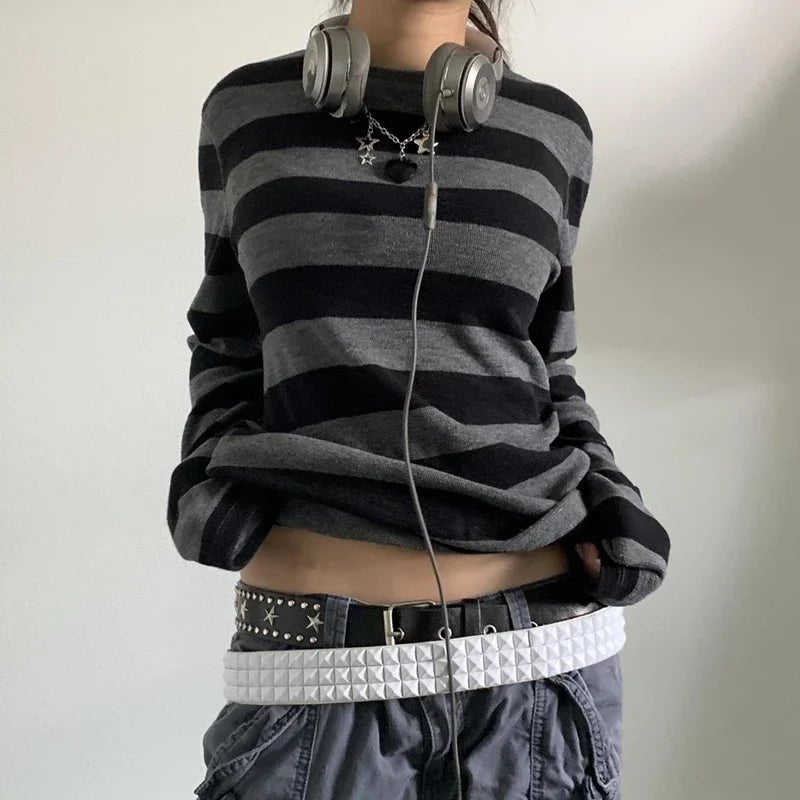 Y2K Baggy Striped Long Sleeve Shirt – Oversized Streetwear - SAGGIN DREAMS