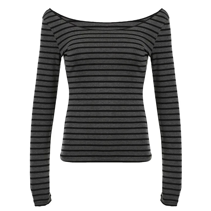 Slim Striped Long Sleeve Tee – Y2K Streetwear - SAGGIN DREAMS