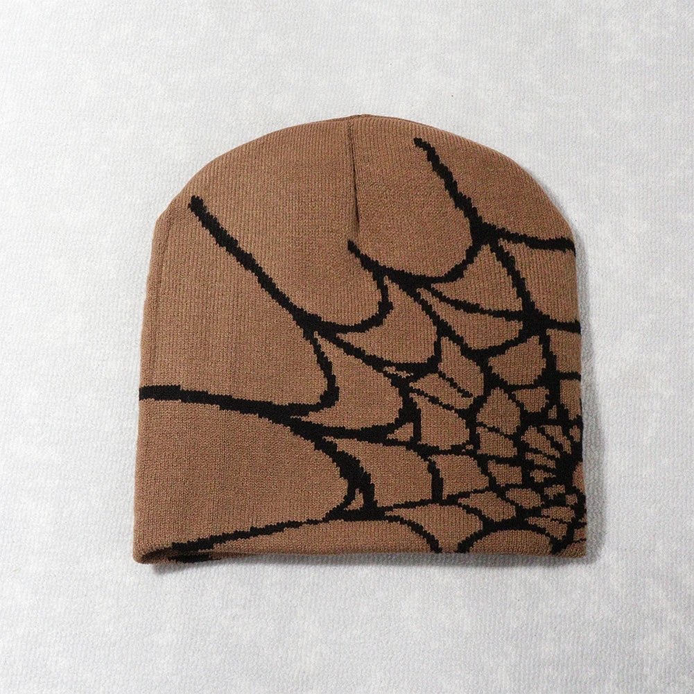 Y2K Knitted Spider Web Beanie – Grunge Streetwear Hat - SAGGIN DREAMS
