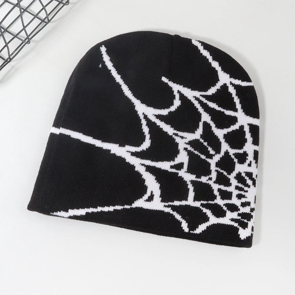 Y2K Knitted Spider Web Beanie – Grunge Streetwear Hat - SAGGIN DREAMS