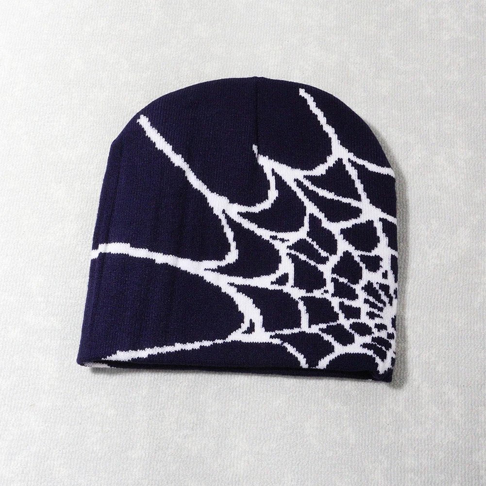 Y2K Knitted Spider Web Beanie – Grunge Streetwear Hat - SAGGIN DREAMS