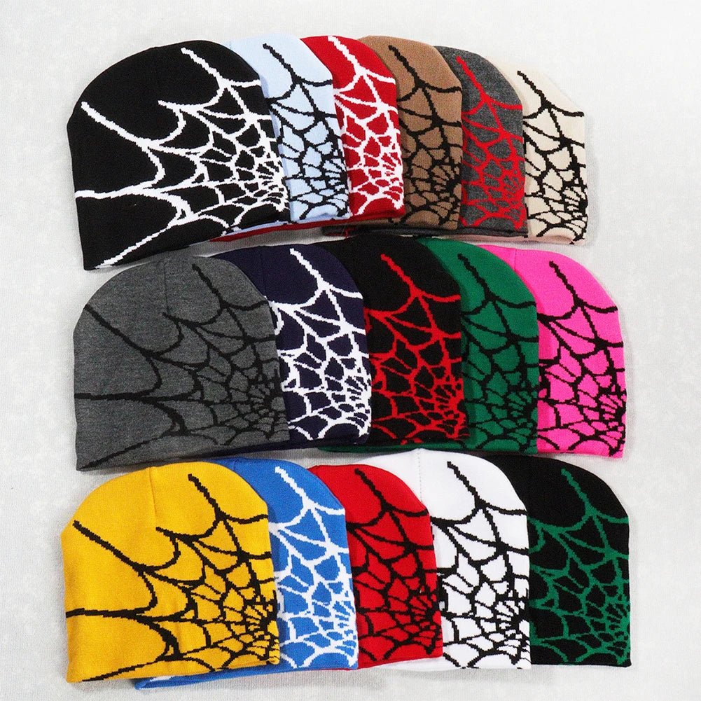 Y2K Knitted Spider Web Beanie – Grunge Streetwear Hat - SAGGIN DREAMS