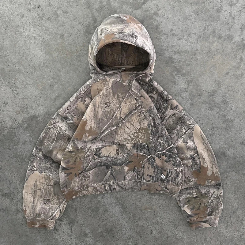 Y2K Zip Up Hoodie – Camo & Denim Streetwear Jacket - SAGGIN DREAMS