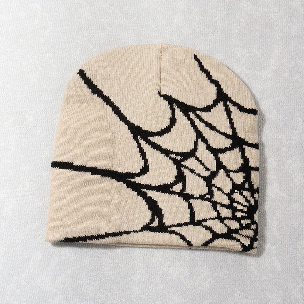 Y2K Knitted Spider Web Beanie – Grunge Streetwear Hat - SAGGIN DREAMS